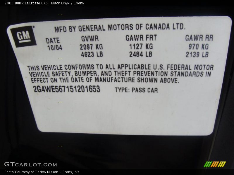 Black Onyx / Ebony 2005 Buick LaCrosse CXS