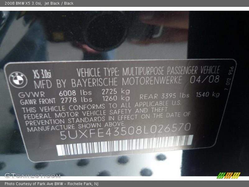 Jet Black / Black 2008 BMW X5 3.0si