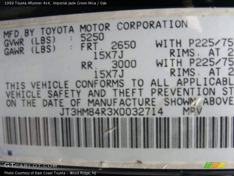 Imperial Jade Green Mica / Oak 1999 Toyota 4Runner 4x4