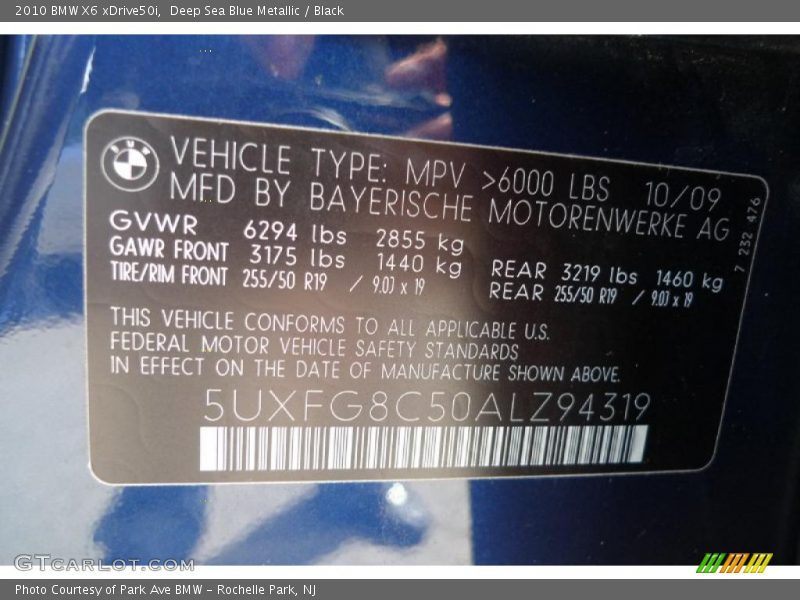 Deep Sea Blue Metallic / Black 2010 BMW X6 xDrive50i