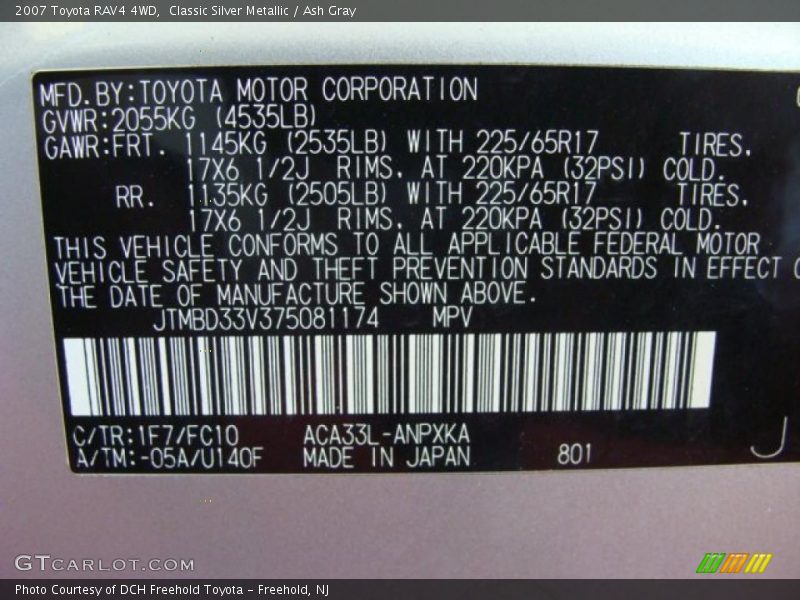Classic Silver Metallic / Ash Gray 2007 Toyota RAV4 4WD