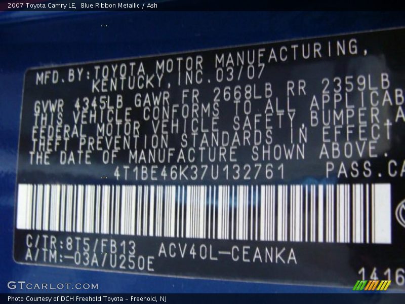 Blue Ribbon Metallic / Ash 2007 Toyota Camry LE