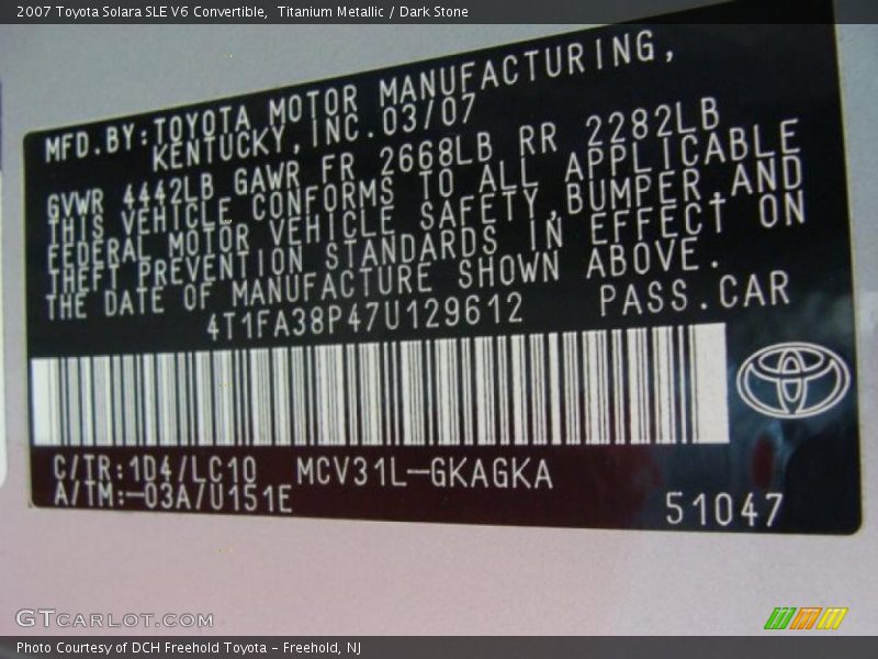 Titanium Metallic / Dark Stone 2007 Toyota Solara SLE V6 Convertible
