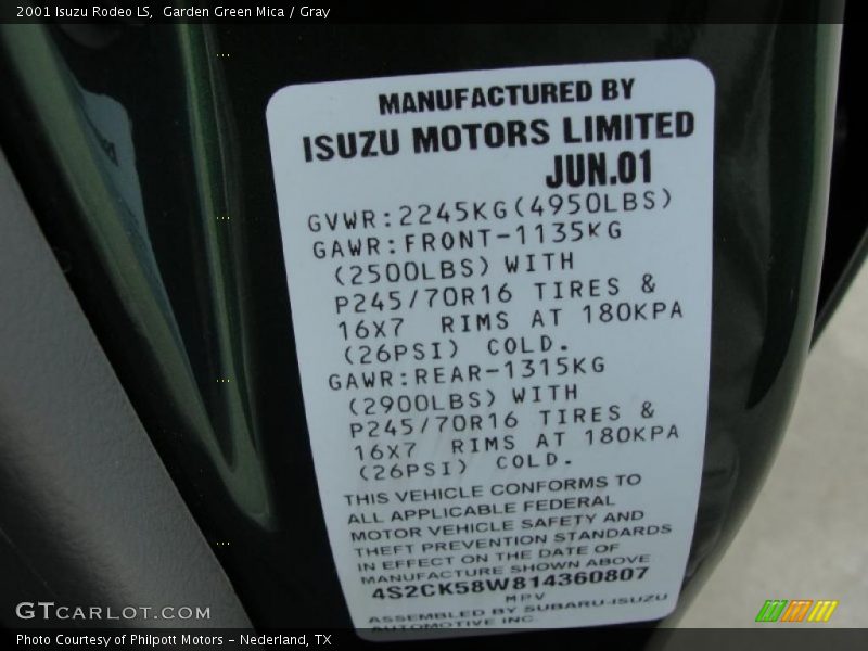 Garden Green Mica / Gray 2001 Isuzu Rodeo LS