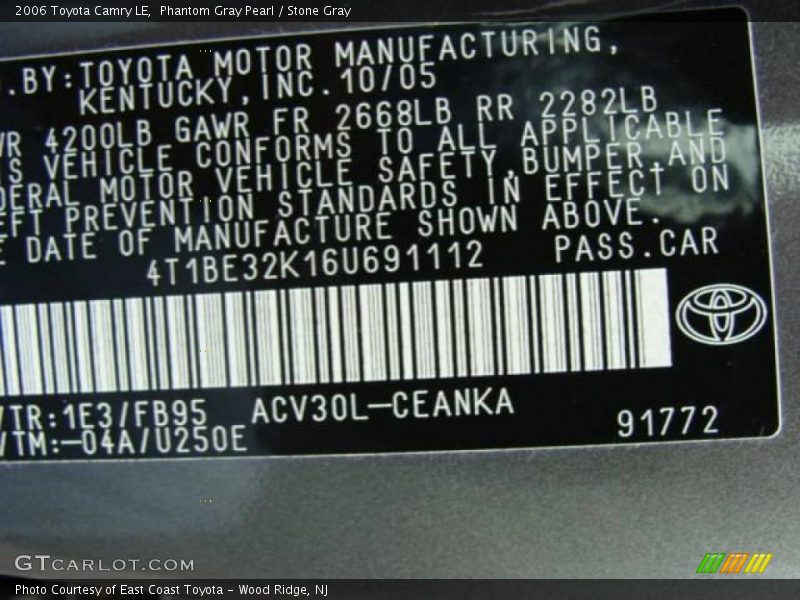Phantom Gray Pearl / Stone Gray 2006 Toyota Camry LE