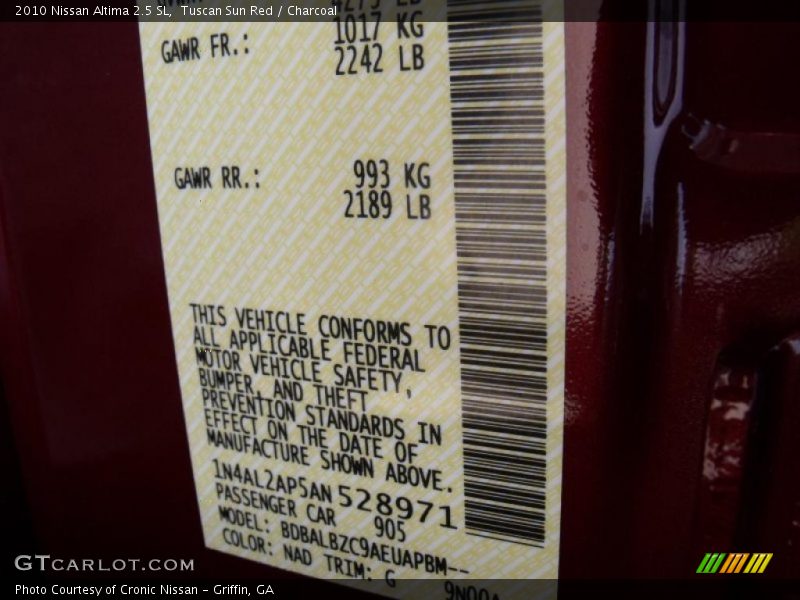 Tuscan Sun Red / Charcoal 2010 Nissan Altima 2.5 SL
