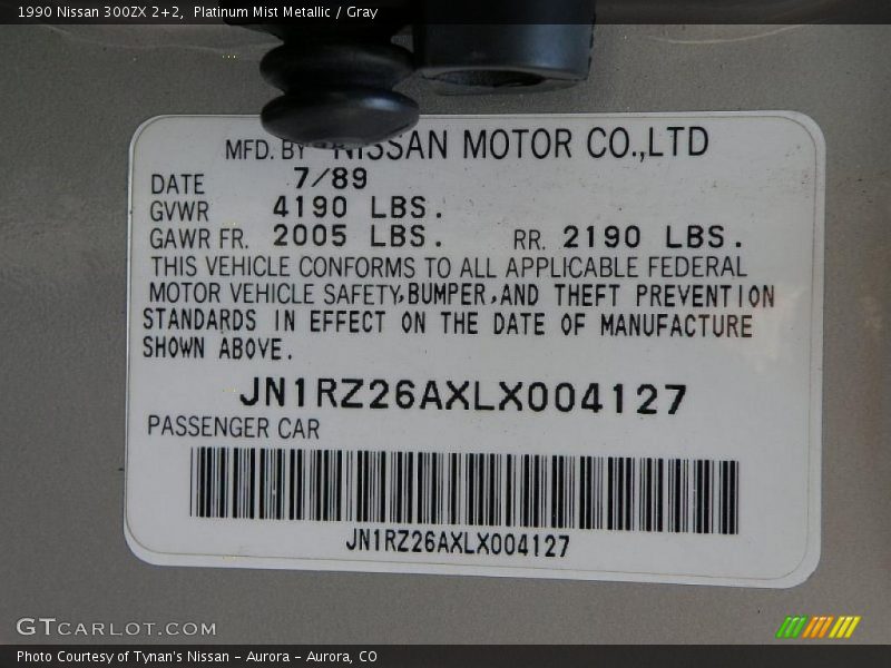 Platinum Mist Metallic / Gray 1990 Nissan 300ZX 2+2