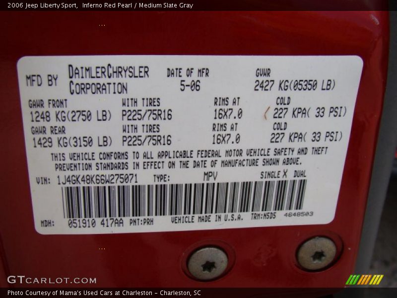 Inferno Red Pearl / Medium Slate Gray 2006 Jeep Liberty Sport