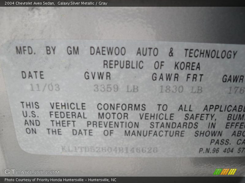 Galaxy Silver Metallic / Gray 2004 Chevrolet Aveo Sedan