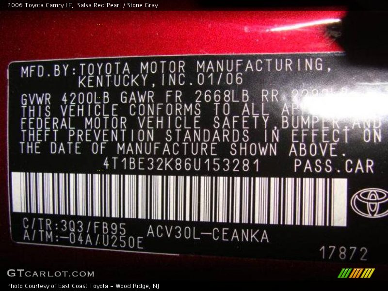 Salsa Red Pearl / Stone Gray 2006 Toyota Camry LE