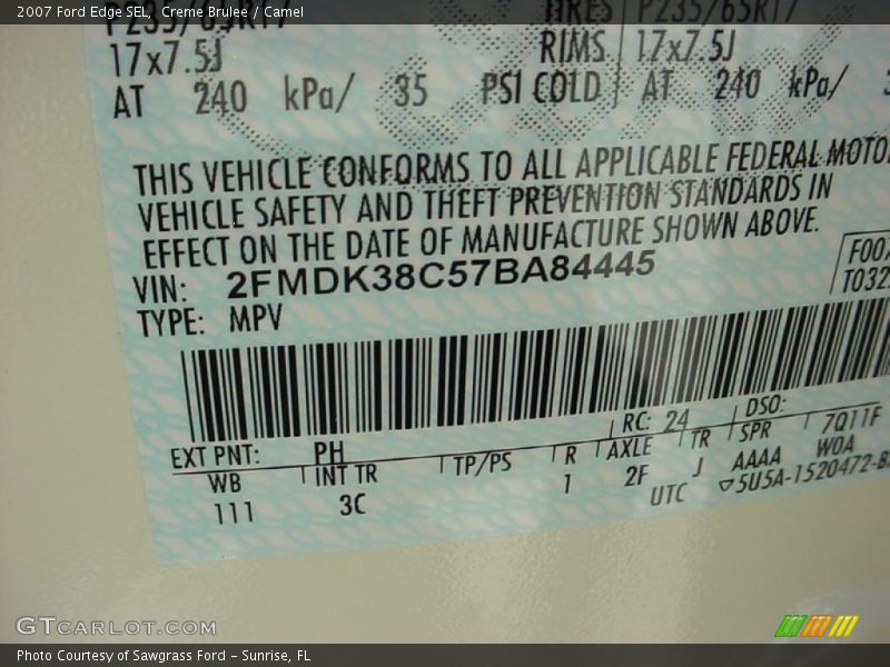 Creme Brulee / Camel 2007 Ford Edge SEL