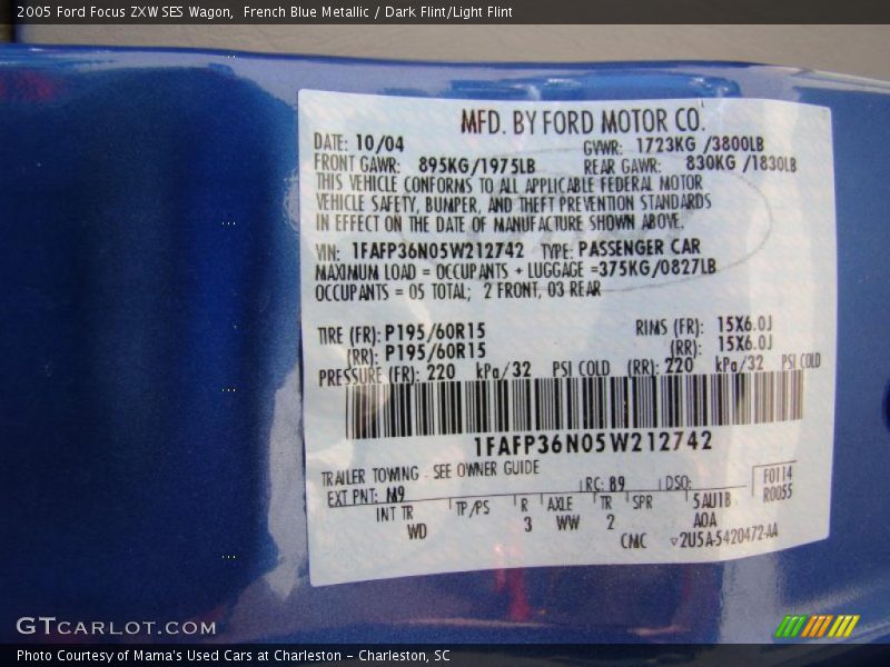 French Blue Metallic / Dark Flint/Light Flint 2005 Ford Focus ZXW SES Wagon
