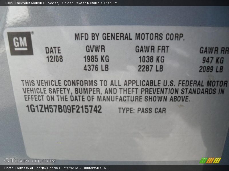 Golden Pewter Metallic / Titanium 2009 Chevrolet Malibu LT Sedan