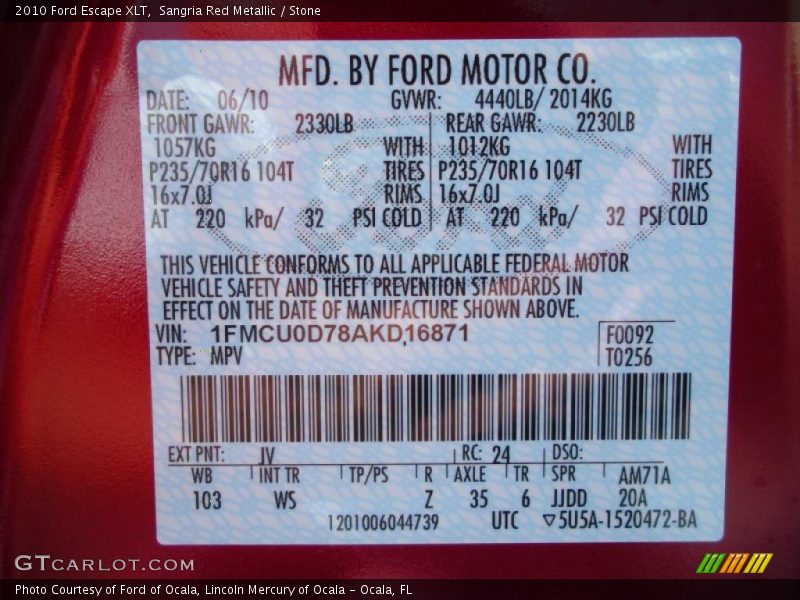 Sangria Red Metallic / Stone 2010 Ford Escape XLT