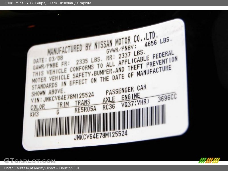 Black Obsidian / Graphite 2008 Infiniti G 37 Coupe