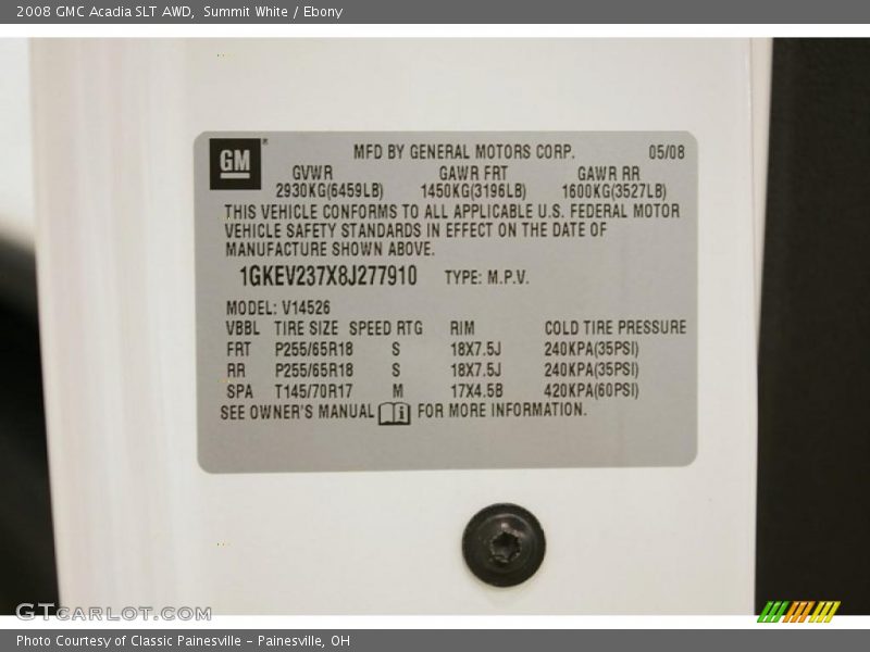 Summit White / Ebony 2008 GMC Acadia SLT AWD
