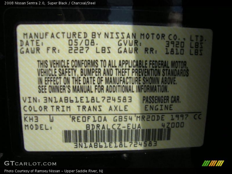 Super Black / Charcoal/Steel 2008 Nissan Sentra 2.0