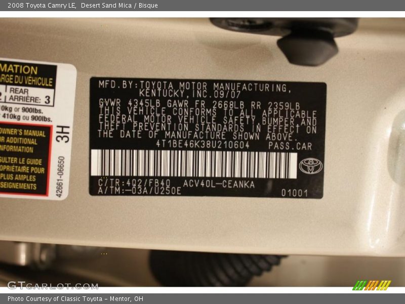 Desert Sand Mica / Bisque 2008 Toyota Camry LE