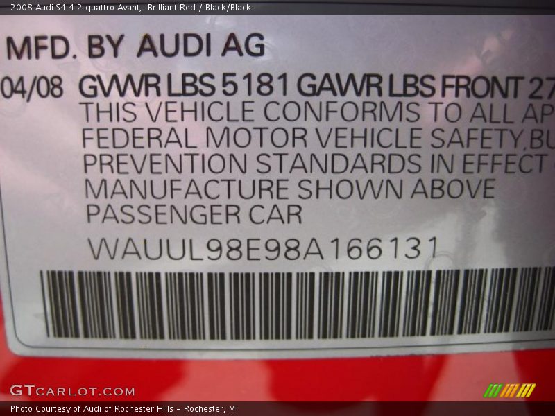 Brilliant Red / Black/Black 2008 Audi S4 4.2 quattro Avant