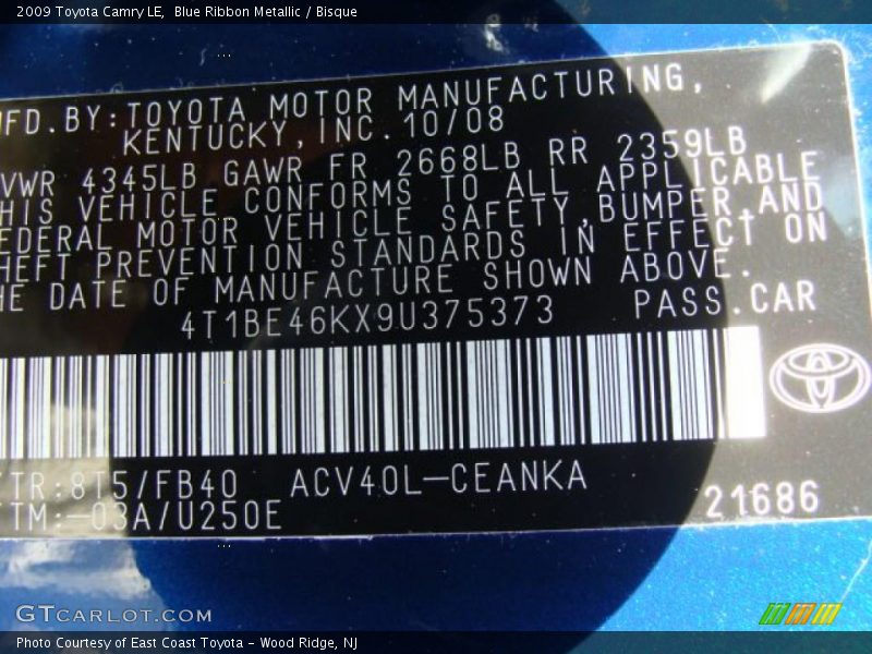 Blue Ribbon Metallic / Bisque 2009 Toyota Camry LE