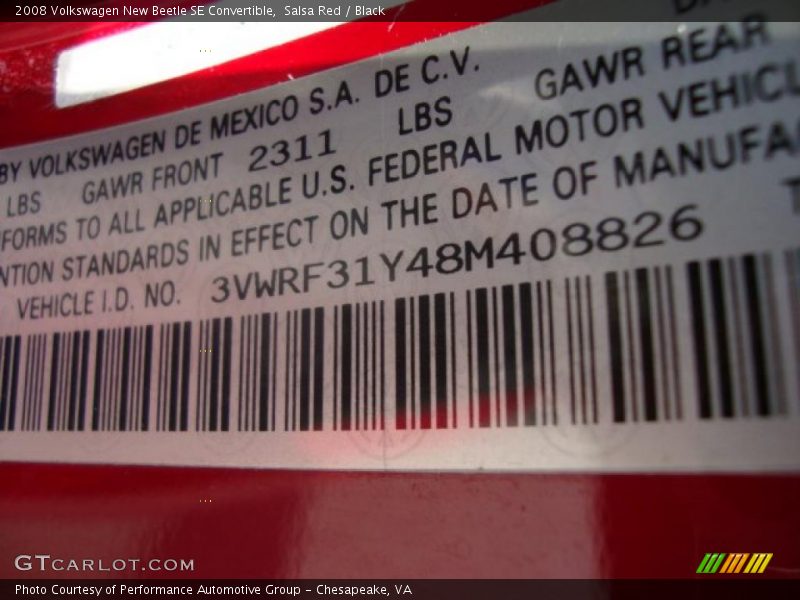 Salsa Red / Black 2008 Volkswagen New Beetle SE Convertible