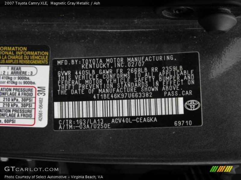 Magnetic Gray Metallic / Ash 2007 Toyota Camry XLE