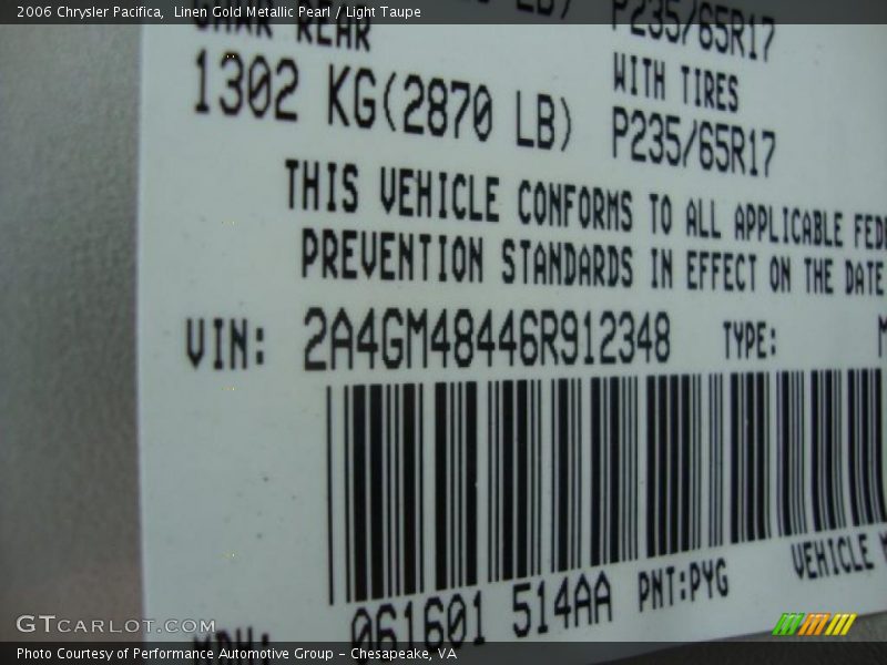 Linen Gold Metallic Pearl / Light Taupe 2006 Chrysler Pacifica