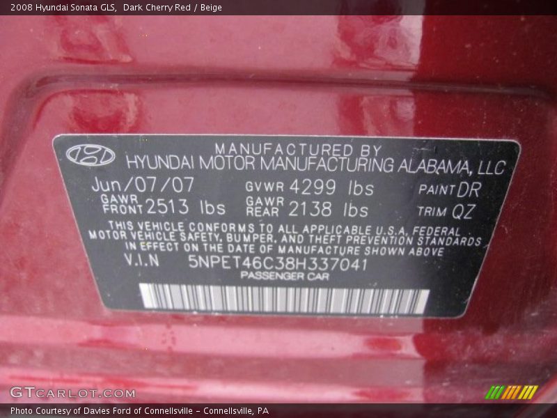 Dark Cherry Red / Beige 2008 Hyundai Sonata GLS