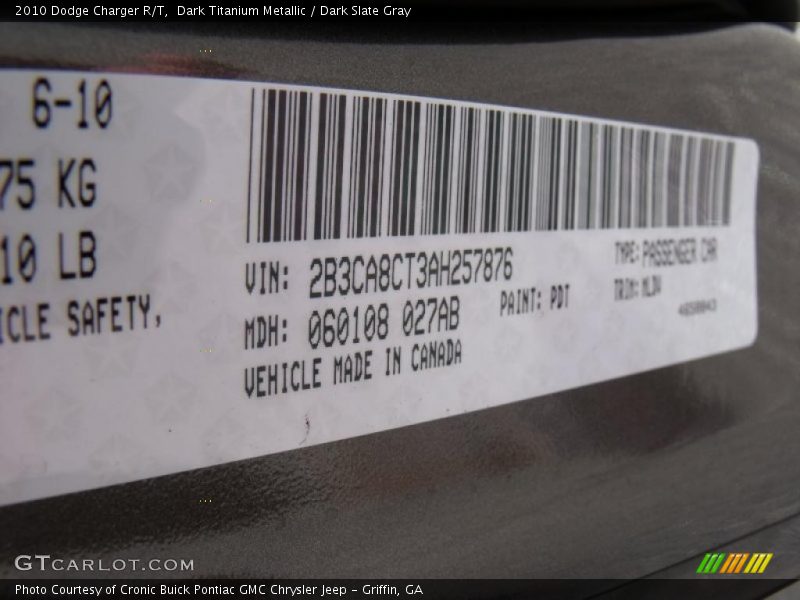 Dark Titanium Metallic / Dark Slate Gray 2010 Dodge Charger R/T