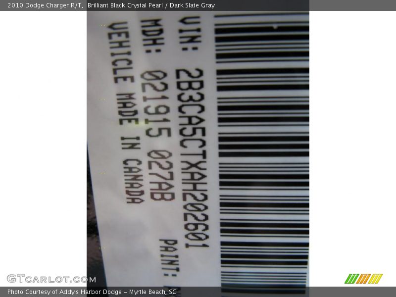 Brilliant Black Crystal Pearl / Dark Slate Gray 2010 Dodge Charger R/T