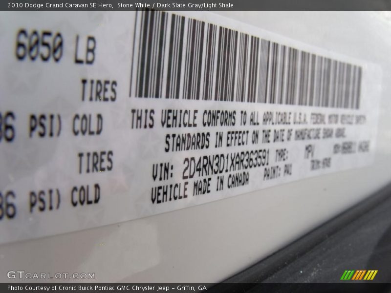Stone White / Dark Slate Gray/Light Shale 2010 Dodge Grand Caravan SE Hero