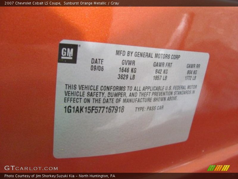 Sunburst Orange Metallic / Gray 2007 Chevrolet Cobalt LS Coupe