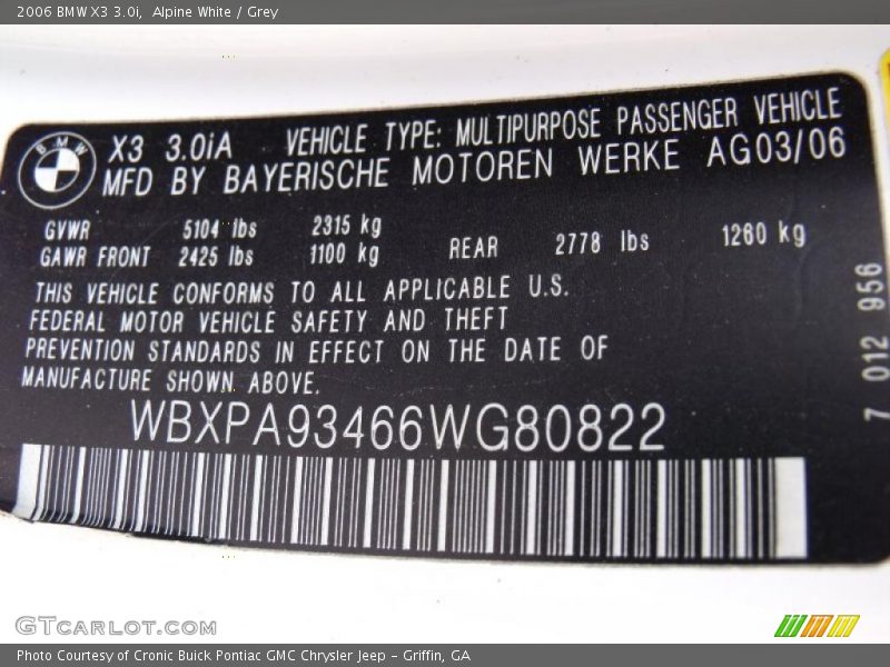 Alpine White / Grey 2006 BMW X3 3.0i