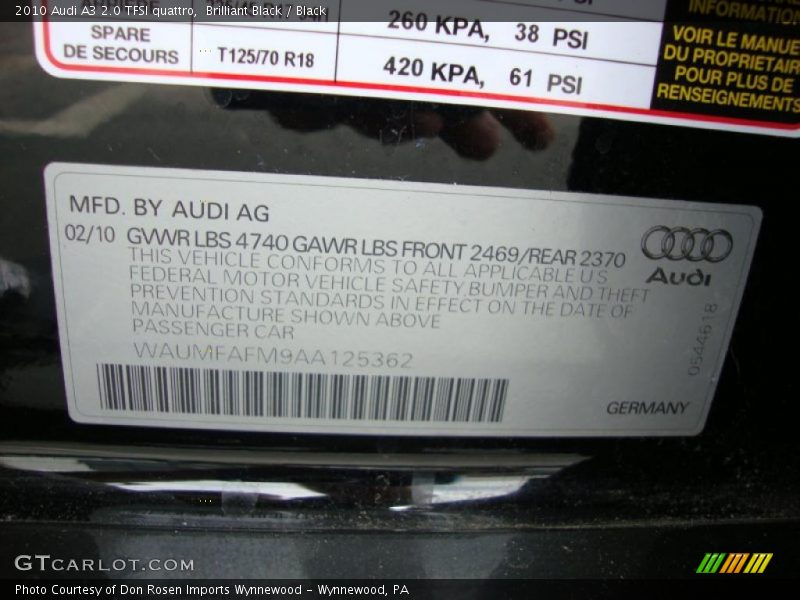 Brilliant Black / Black 2010 Audi A3 2.0 TFSI quattro
