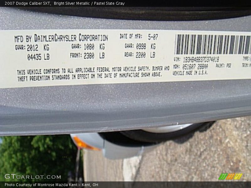 Bright Silver Metallic / Pastel Slate Gray 2007 Dodge Caliber SXT
