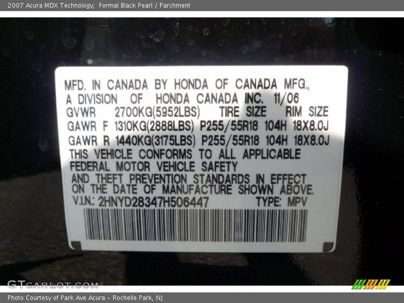 Formal Black Pearl / Parchment 2007 Acura MDX Technology