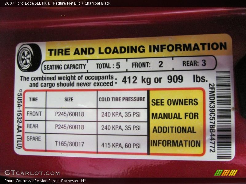 Redfire Metallic / Charcoal Black 2007 Ford Edge SEL Plus