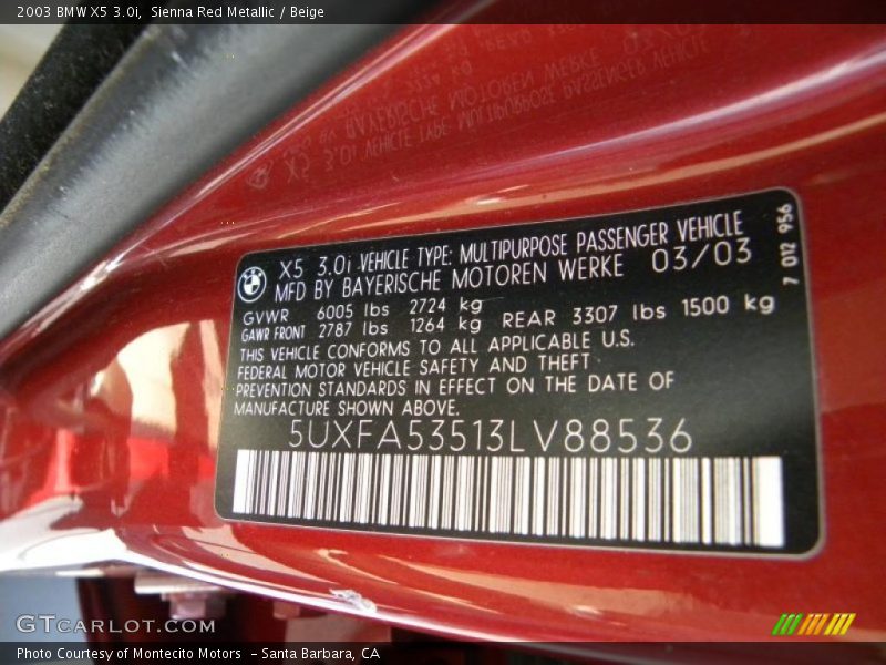 Sienna Red Metallic / Beige 2003 BMW X5 3.0i