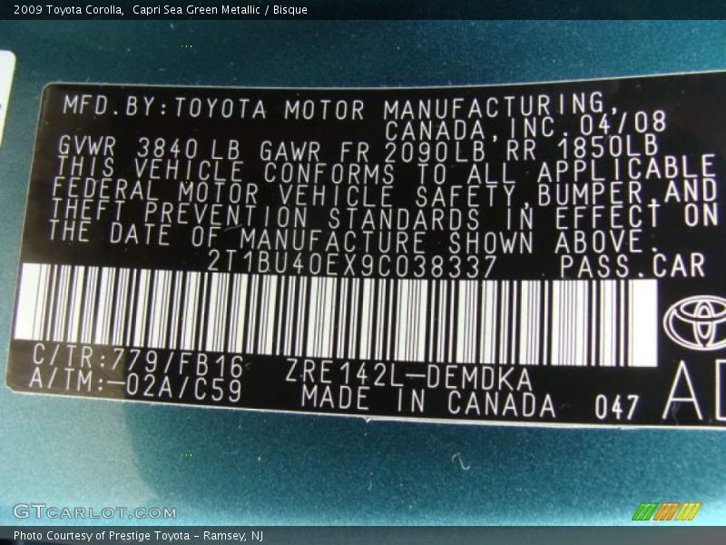 Capri Sea Green Metallic / Bisque 2009 Toyota Corolla