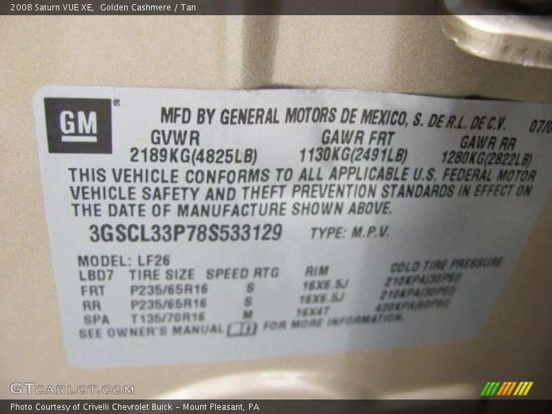 Golden Cashmere / Tan 2008 Saturn VUE XE