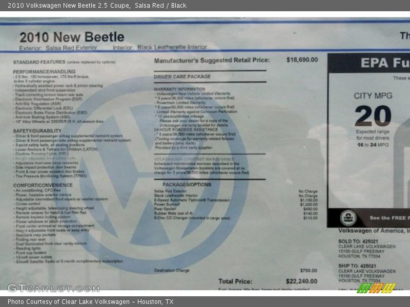 Salsa Red / Black 2010 Volkswagen New Beetle 2.5 Coupe