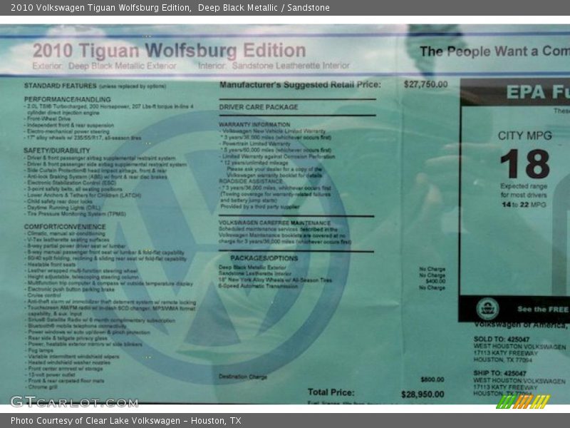 Deep Black Metallic / Sandstone 2010 Volkswagen Tiguan Wolfsburg Edition