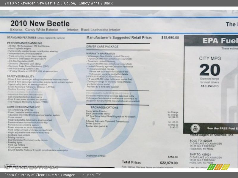 Candy White / Black 2010 Volkswagen New Beetle 2.5 Coupe