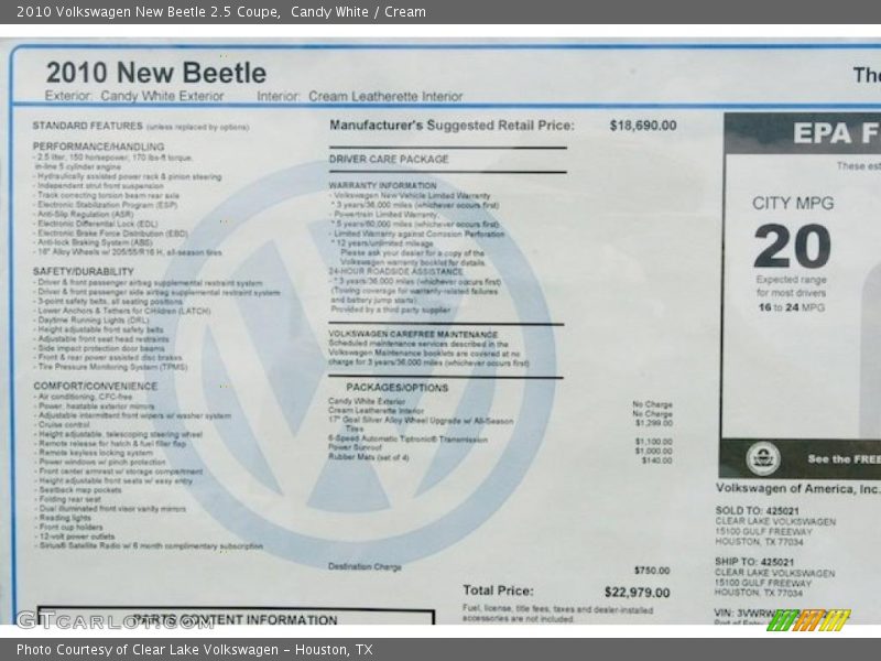 Candy White / Cream 2010 Volkswagen New Beetle 2.5 Coupe