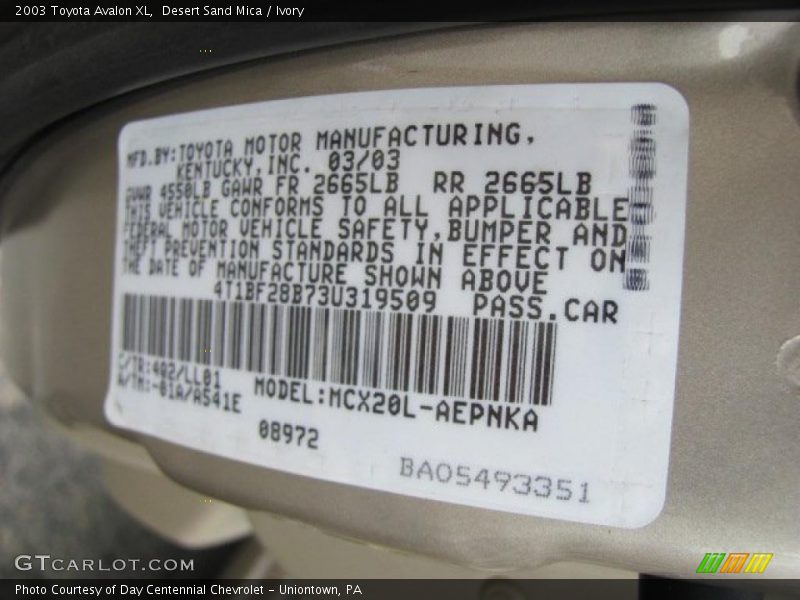Desert Sand Mica / Ivory 2003 Toyota Avalon XL
