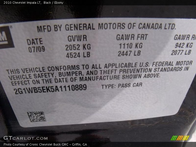 Black / Ebony 2010 Chevrolet Impala LT