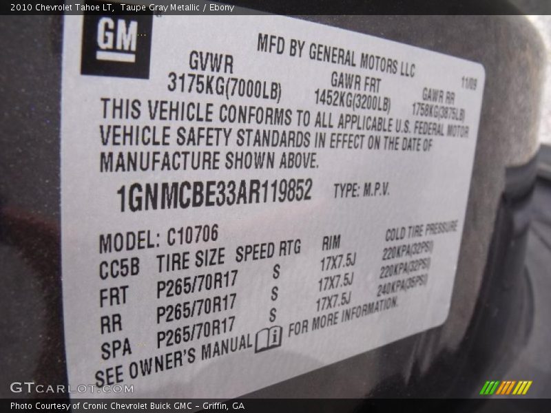 Taupe Gray Metallic / Ebony 2010 Chevrolet Tahoe LT