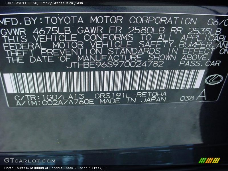 Smoky Granite Mica / Ash 2007 Lexus GS 350