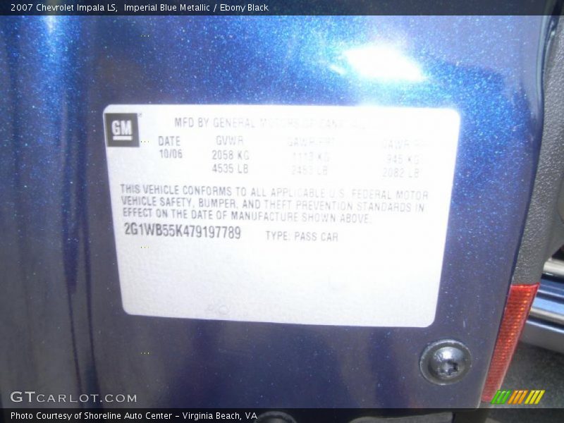 Imperial Blue Metallic / Ebony Black 2007 Chevrolet Impala LS