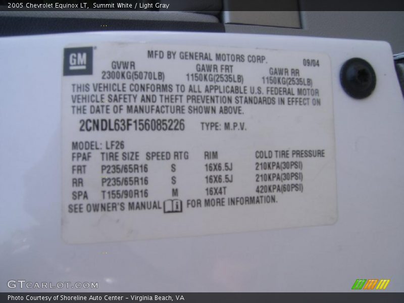 Summit White / Light Gray 2005 Chevrolet Equinox LT